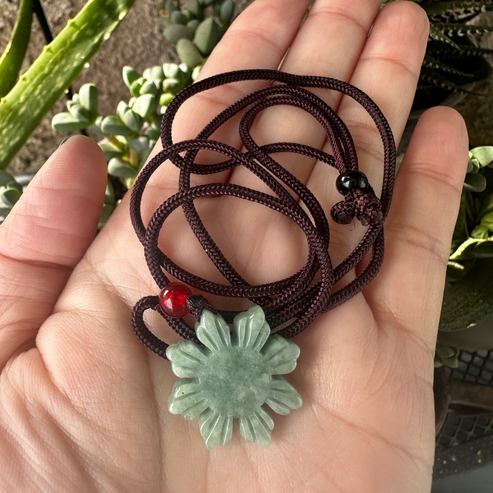 Jade Filipino Sun Pendant Necklace Braided Rope - Natural Stone, Philippine Sun - Picture 2 of 7